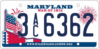 MD license plate 3AC6362