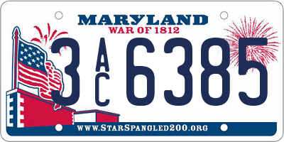 MD license plate 3AC6385