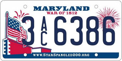 MD license plate 3AC6386