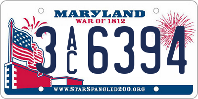 MD license plate 3AC6394