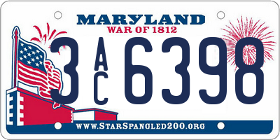 MD license plate 3AC6398