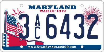 MD license plate 3AC6432