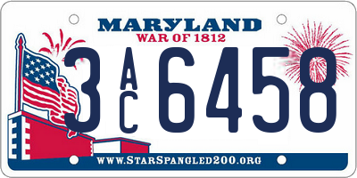 MD license plate 3AC6458