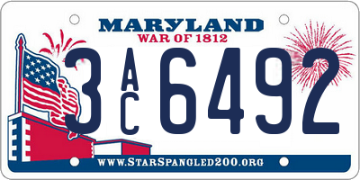 MD license plate 3AC6492