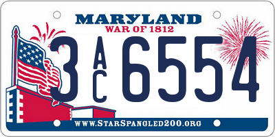 MD license plate 3AC6554
