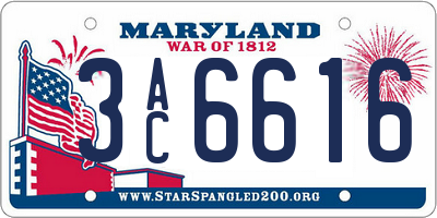 MD license plate 3AC6616