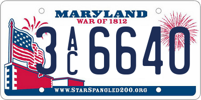 MD license plate 3AC6640