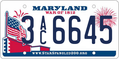 MD license plate 3AC6645