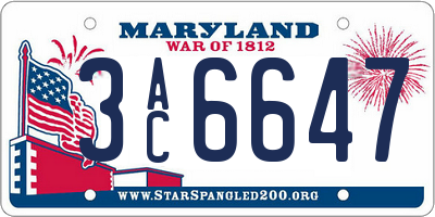 MD license plate 3AC6647