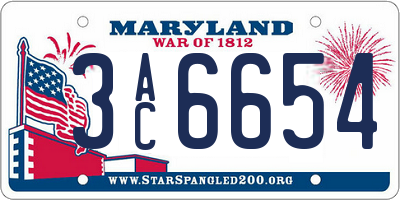 MD license plate 3AC6654