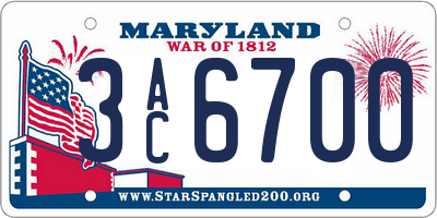 MD license plate 3AC6700