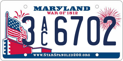 MD license plate 3AC6702
