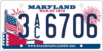 MD license plate 3AC6706