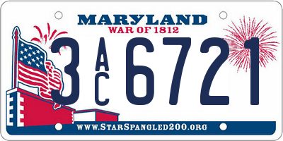 MD license plate 3AC6721
