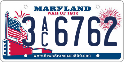 MD license plate 3AC6762