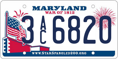 MD license plate 3AC6820