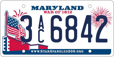 MD license plate 3AC6842
