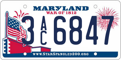 MD license plate 3AC6847