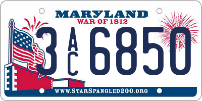 MD license plate 3AC6850