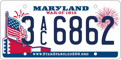 MD license plate 3AC6862