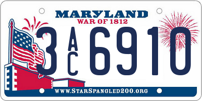 MD license plate 3AC6910