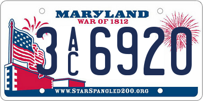 MD license plate 3AC6920