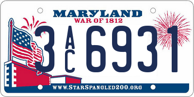 MD license plate 3AC6931