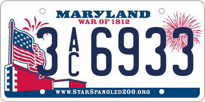 MD license plate 3AC6933