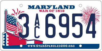 MD license plate 3AC6954