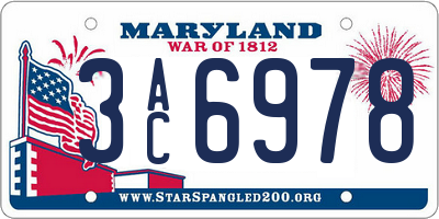 MD license plate 3AC6978
