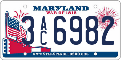 MD license plate 3AC6982