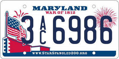 MD license plate 3AC6986