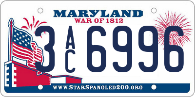 MD license plate 3AC6996