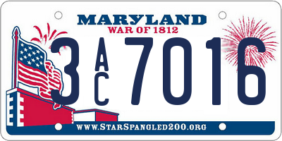 MD license plate 3AC7016