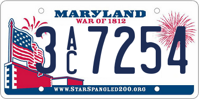 MD license plate 3AC7254