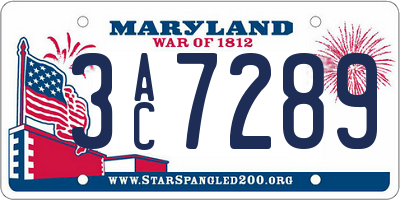 MD license plate 3AC7289
