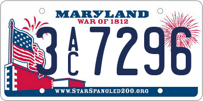 MD license plate 3AC7296
