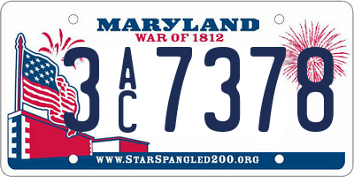 MD license plate 3AC7378