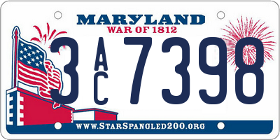 MD license plate 3AC7398