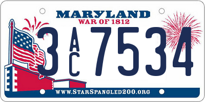 MD license plate 3AC7534