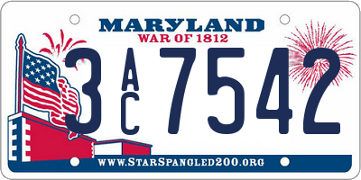 MD license plate 3AC7542