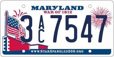 MD license plate 3AC7547