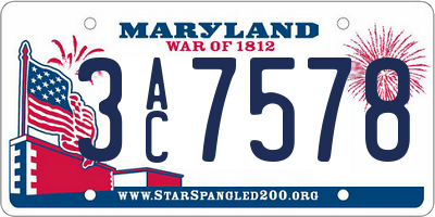MD license plate 3AC7578
