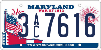 MD license plate 3AC7616