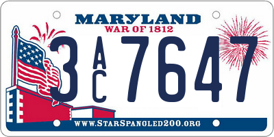 MD license plate 3AC7647