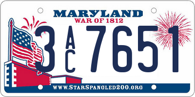 MD license plate 3AC7651