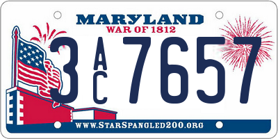 MD license plate 3AC7657