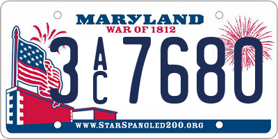 MD license plate 3AC7680