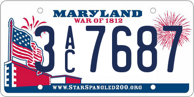 MD license plate 3AC7687