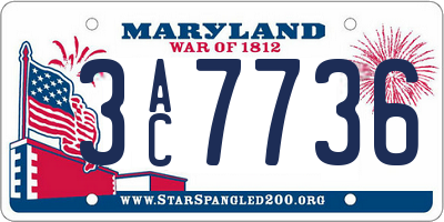 MD license plate 3AC7736